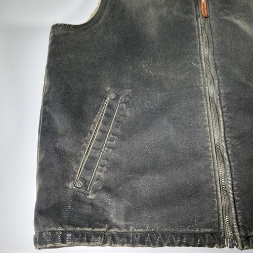 Woolrich Men L Green Denim Vest Sherpa Lined Coat Work Wear Warm Pockets - Picture 4 of 8