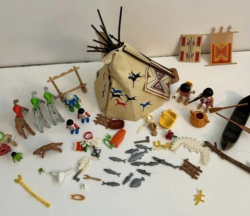 Vintage 1980's PLAYMOBIL Indian Camp Western Teepee Native American