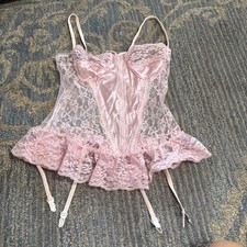 Vintage NAN FLOWER Baby Doll Pink Satin Garters Pinup Lingerie Teddy Small