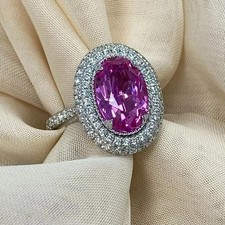 3 Ct Oval Cut Lab Created Pink Sapphire Halo Wedding Ring 14k White Gold Plated