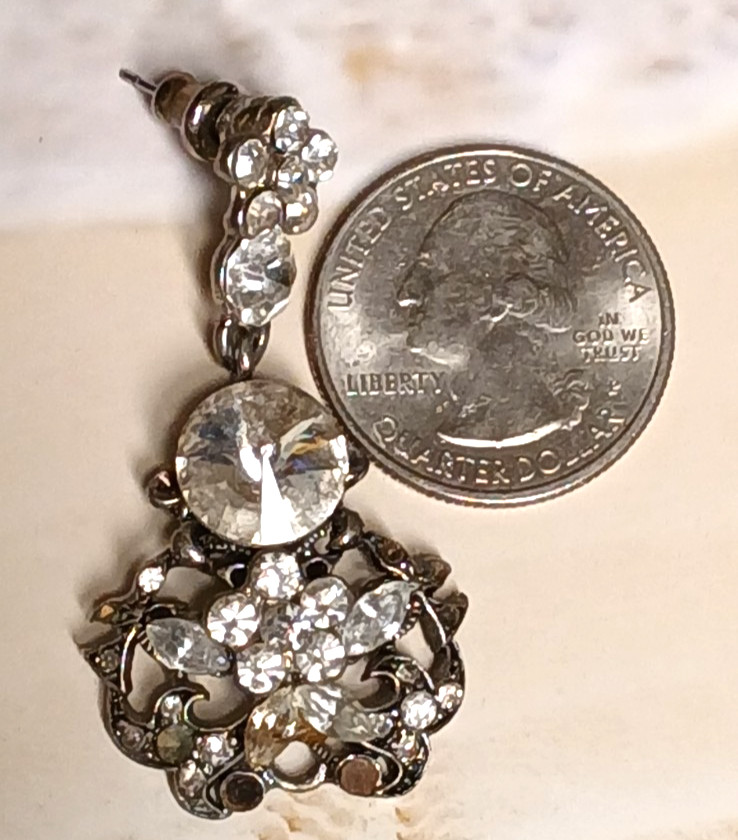 Sparkling Silver Tone Large Clear Rhinestone Dang… - image 4