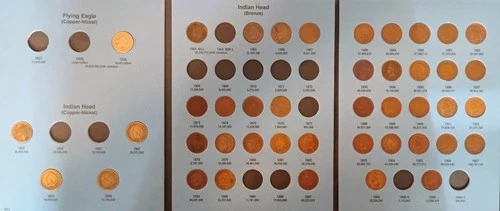 FLYING EAGLE & INDIAN HEAD CENT 1858-1909 43 Coin Penny Collection in Album AP4