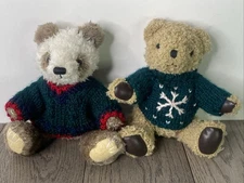 Set Of 2 Hugfun Intl. 7" Teddy Bears Jointed Knitted Sweaters Plush Lot