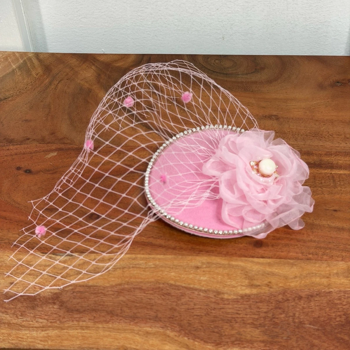 Jolly J for Sylvia Navy Blue Fascinator Hat with Mesh Rose and Rhinestone Accent Navy Large Sinamay Disk Wedding Fascinator main image 3