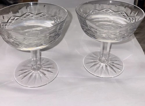 Vintage Waterford Lismore Coupe Sherbert Champagne Glasses 4 1/4" Tall Set of 2