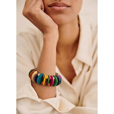 Colorful Stretch Bracelet Half Shell Skittle Colors Boho Eclectic Festival