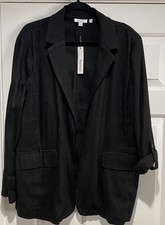 Chico's Black Linen Blend Open Front Pockets Blazer Jacket Size 3 NWT  149 