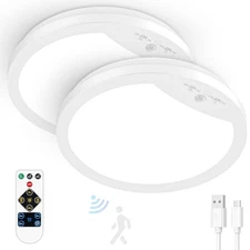 LAKUMU 2-PACK 9" RECHARGEABLE MOTION,LED CEILING LIGHT RECHARGEABLE - WHITE