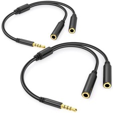 3.5mm TRRS Splitter for 2 Headphones 1FT 2-Pack, Dual Support Audio Mic, 3....