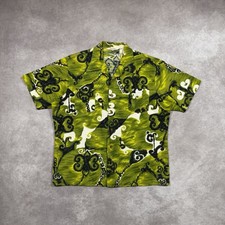 Vintage 60s/70s Camp Collar Hawaiian Shirt Sz XL Tiki Baroque Barkcloth Japan