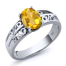 1.30 Ct Oval Yellow Citrine 925 Sterling Silver Ring