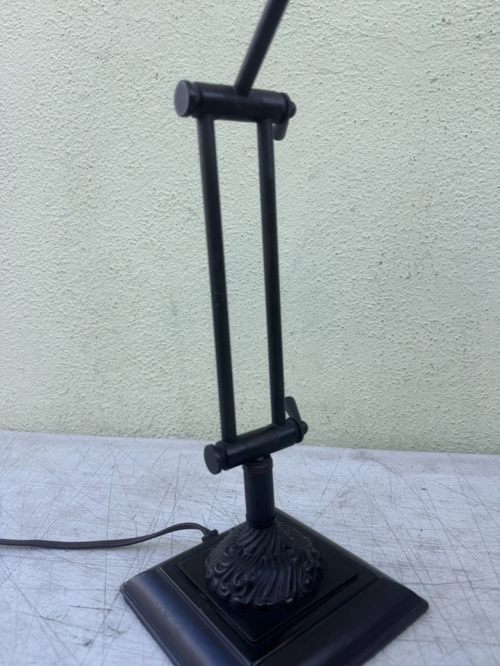 Tiffany Style Lamp Shade Folding Arm Desk Lamp Adjustable Bronze Weighted VTG - Image 4 of 4