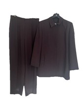 Windsmoor Trousers Pinstripe Brown Suit Jacket S 14 Full front zip Trousers S12 