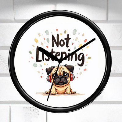 Nicht zuhören lustige Mops Wanduhr Neuheit Hund Geschenk Wohndeko Humor