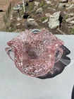 Vintage MURANO GLASS VENETIAN Confetti Pink White Gold  Splatter  Bowl HEAVY