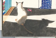 ACEO Siamese cat in the sun mini art print from Original Watercolor painting