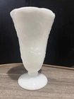 Vintage Jeannette Milk Glass Raised Iris and Herringbone 9" Footed Vase