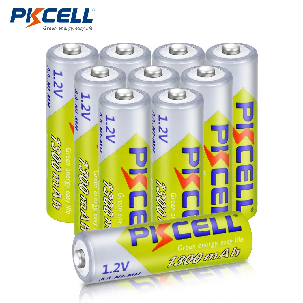 10x PKCELL 1.2v AA Rechargeable Battery 1300mAh NiMH Button Top for Solar Lights