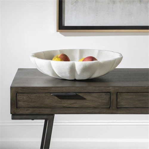 Uttermost Petal Contemporary Style Ricestone Bowl in White Finish - Picture 3 of 5