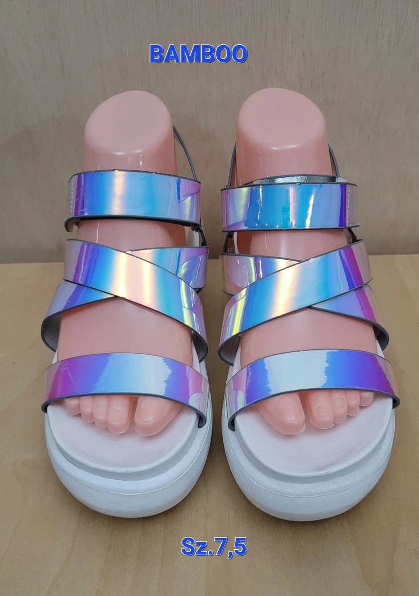 Bamboo Women Silver Holographic Shoes High Heel Open Toe Size 7.5