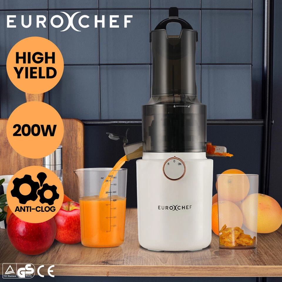 EUROCHEF Cold Press Slow Juicer Machine Large Chute Pressed Juice White