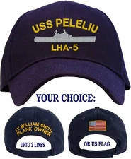 Personalized USS Peleliu LHA-5 Embroidered Baseball Cap - Choice 3 Colors
