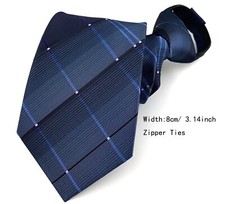 New Striped Blue White 100 Silk Adjustable Zipper Pre-tied Men's Necktie Tie