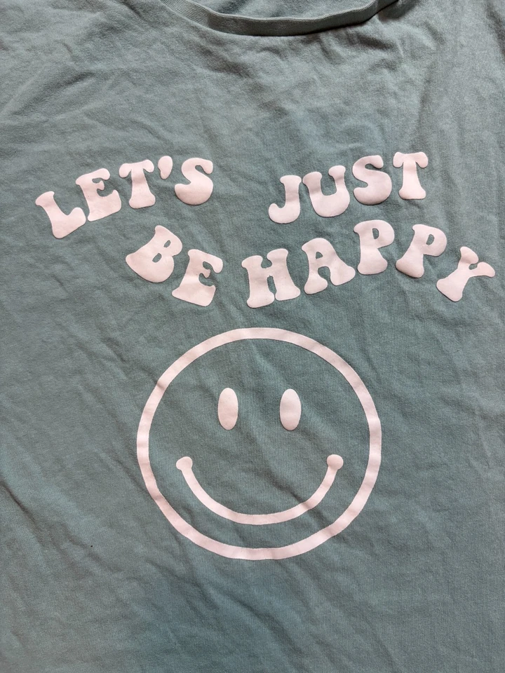 Camiseta Bae Vely Para Hombre Pequeña S "Just Be Happy" Smily Face Azul Manga Corta Foto 2 de 4