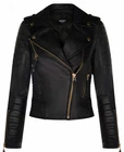 Ladies Leather Biker Jacket Quilted Matte Black Gold Zip Real Nappa Goth Jacket