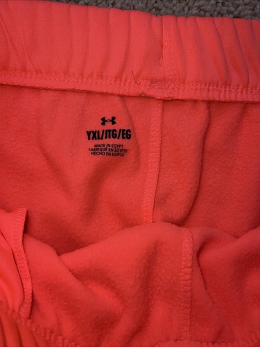 NWT Under Armour YXL Girls Bright Orange Fleece Pant Loose Jogger W Pockets - Picture 3 of 4