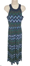 Ana Blue Zigzag Print Sleeveless Crew Neck Fit and Flare Maxi Dress Size S