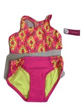 NWT Xhilaration Two Piece Bikini Pink, Neon Yellow And Orange Girls XS 4 5 New