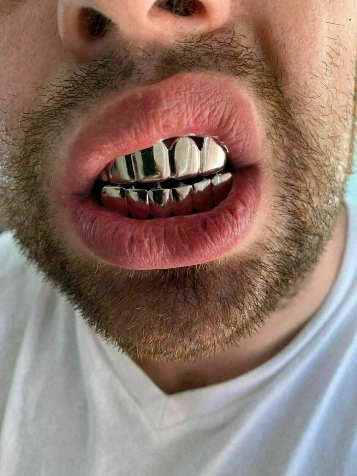 Real SOLID 925 Sterling Silver Custom GRILLZ Teeth Top Bottom Hip Hop Mouth - Image 2 of 4