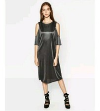 ZARA BLACK COLD SHOULDER MIDI DRESS M NWT