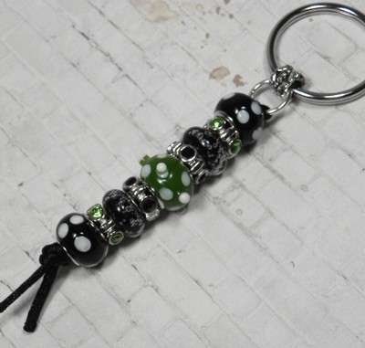 Murano Metal Rhinestone Beaded Handmade Split Ring Keychain Green Black New