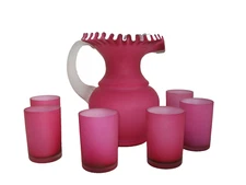 Pink Silky Satin Pitcher and 6 Tumblers