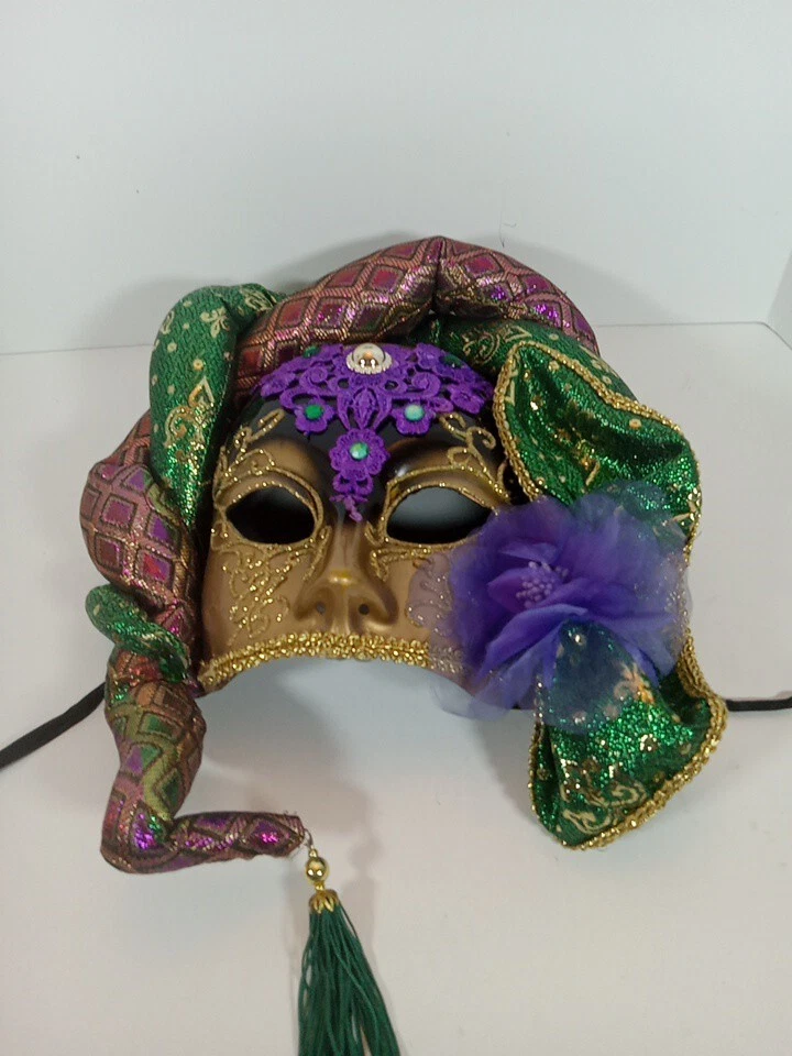 Authentic Mardi Gras Mask Purple Green Gold & Pink GLITTER! STUNNING! FREE Bonus - Image 2 of 4