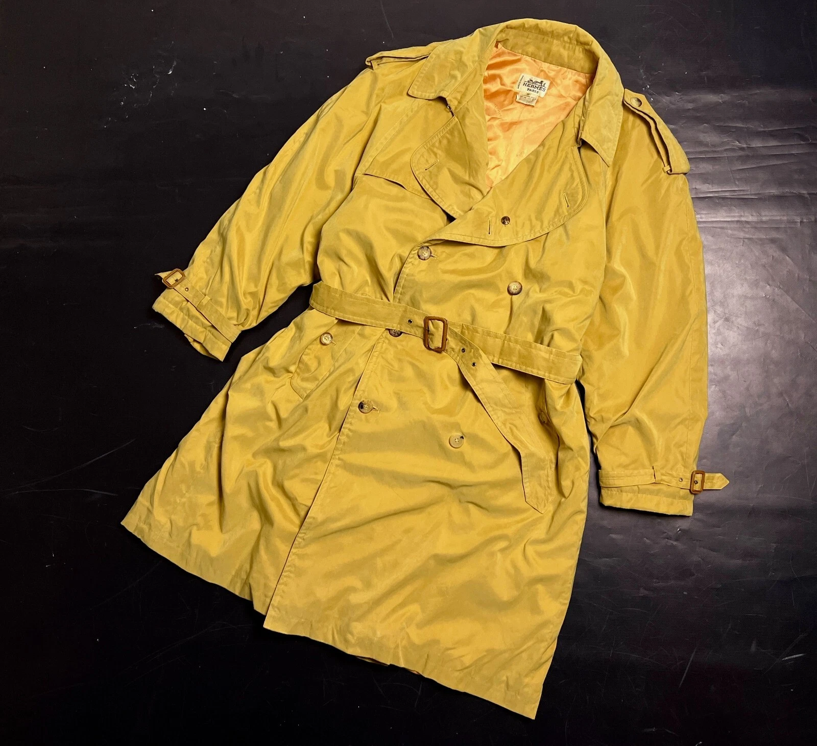 HERMÈS RARO trench uomo vintage Hermes beige doppiopetto cintura colletto 52