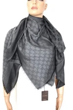 GUCCI scarf Shawl with GG pattern 140x140 cm. Wool/Silk Dark Grey NEW 281942