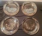 Set of 4 Federal Glass Sharon Cabbage Rose Pink Depression Era 9” Dinner Plate
