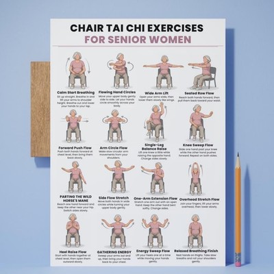 Chair Tai Chi Exercises for Women 60+, Low Impact Workout Chart, Poster & Canvas