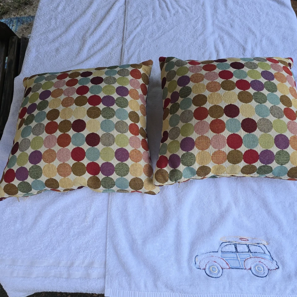  Multicolor Polka Dot Throw Pillows (x2) Square 17" EUC - Image 4 of 4