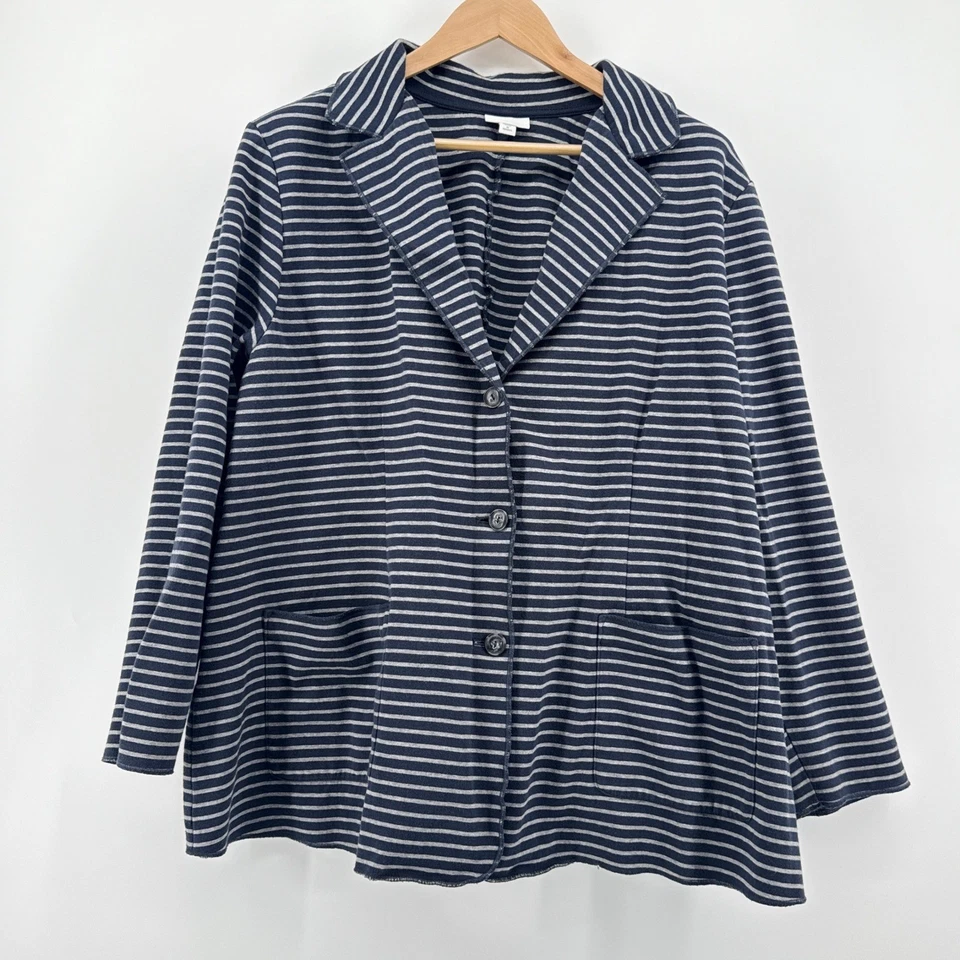 J. Jill Striped Navy Gray Cotton Blend Ponte Blazer Jacket Women's Plus Size 3X - Image 2 of 4