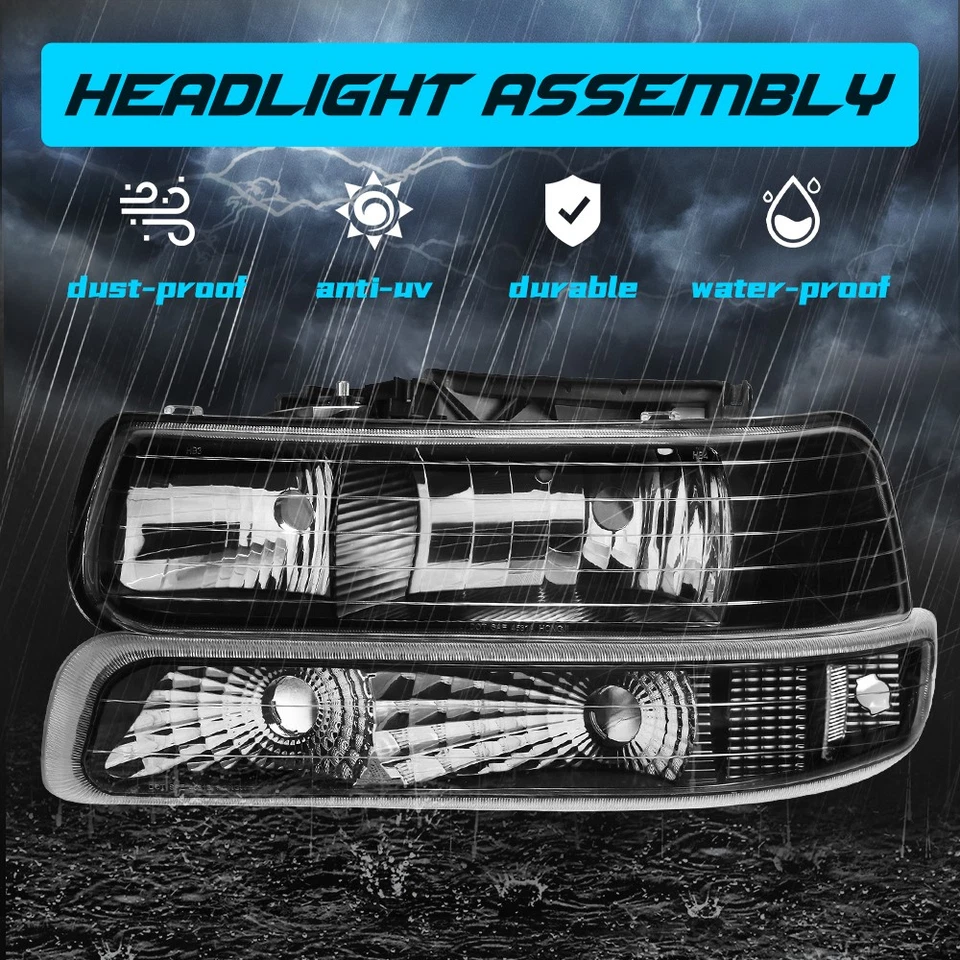 Black Headlights For 1999-2002 Chevy Silverado 2000-2006 Tahoe Suburban 1500 - Image 3 of 4