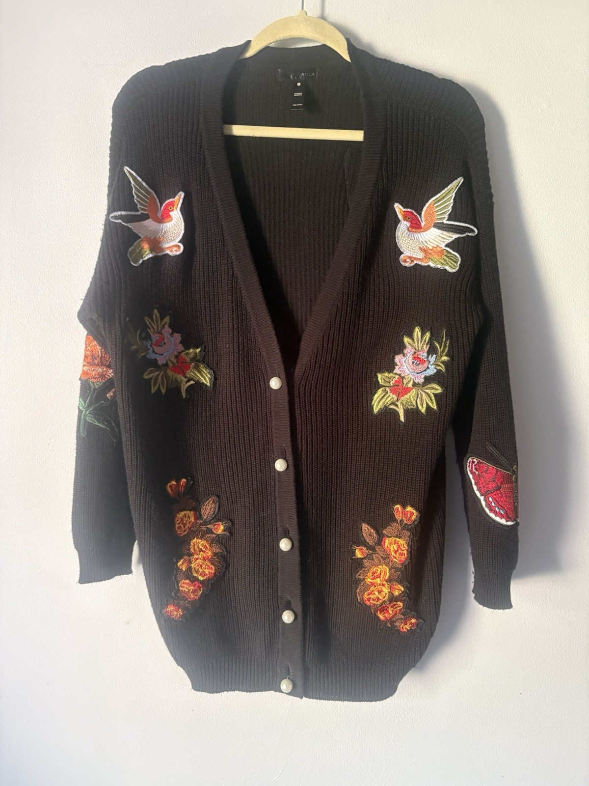 Bloomingdales AQUA Embroidered Patch Cardigan Swe… - image 2