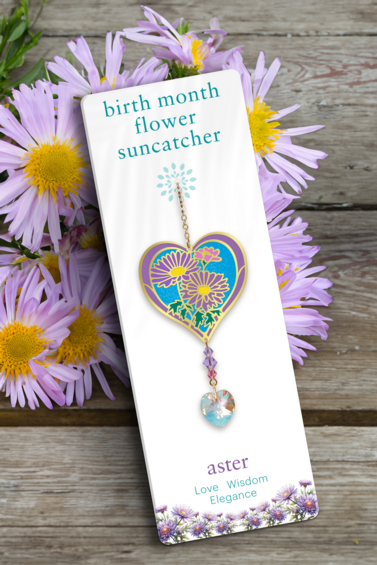September ASTER Birth Month Flower Crystal & Stained Glass Hanging Sun-Catcher