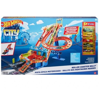 Hot Wheels Achterbahn Rallye Multi City Bahn Roller Coaster Rally mit 5 Autos
