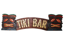 20" HAND CARVED WOOD TIKI BAR 3D MASK SET TROPICAL ISLAND BEACH SIGN GARDEN ART