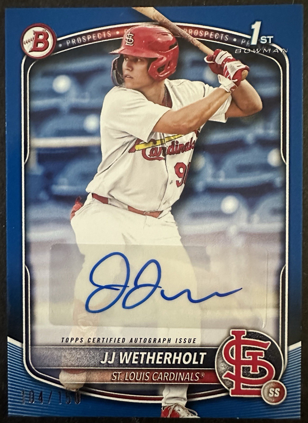 JJ Wetherholt 2025 Bowman Blue Paper Parallel  1st Bowman AUTO 104/150 Cardinals