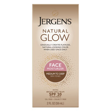 Jergens Natural Glow SPF 20 Face Moisturizer, Sunless Self Tanner, Medium to Dee